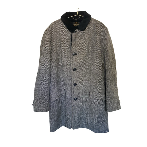 Zero King 100% Virgin Wool Coat 44L | Herringbone Faux Fur Collar Vintage - Picture 1 of 10